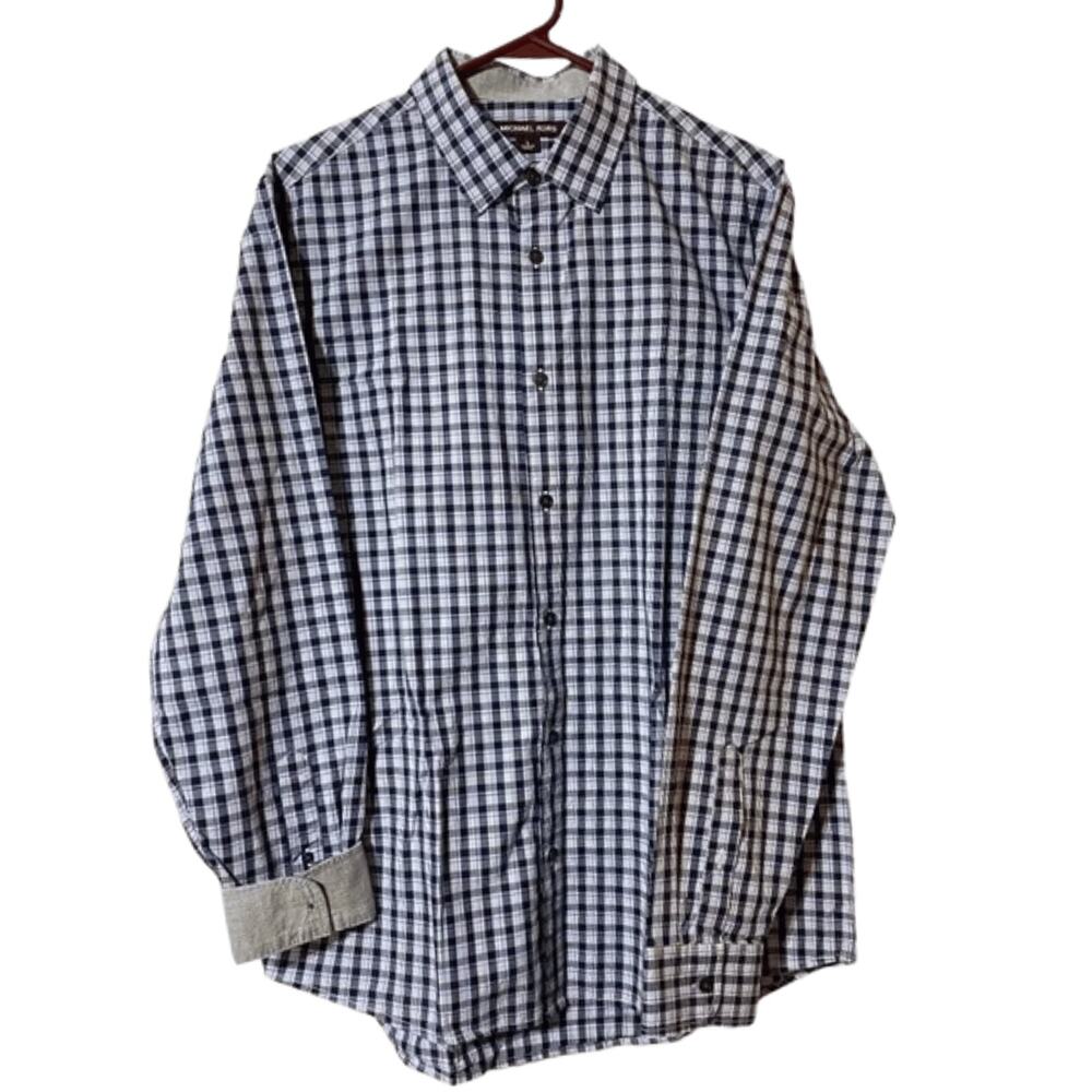 Michael Kors Mens Sz Large Blue Plaid Button Down Dress Shirt